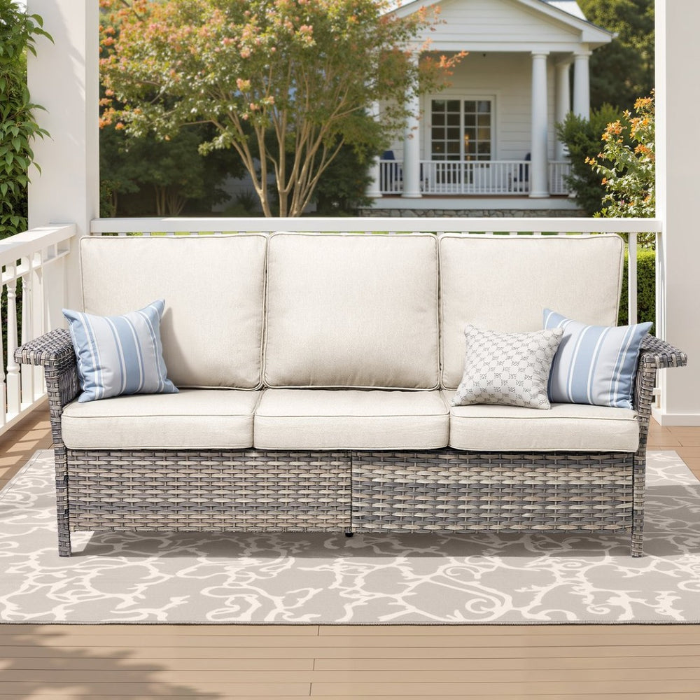 English Elm Outdoor Handwoven Pe Wicker Ottoman Set Patio Footrests with Weather Resistant Cushions Beige T3773P416504