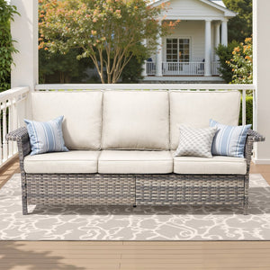 English Elm Outdoor Handwoven Pe Wicker Ottoman Set Patio Footrests with Weather Resistant Cushions Beige T3773P416504
