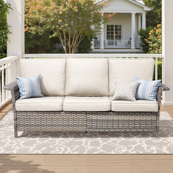 English Elm Outdoor Handwoven Pe Wicker Ottoman Set Patio Footrests with Weather Resistant Cushions Beige T3773P416504