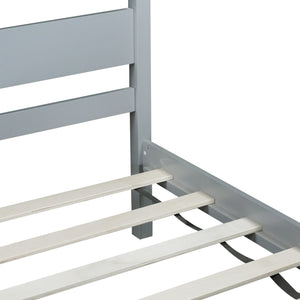 English Elm Twin Minimalist Rubberwood Bed with Headboard & Footboard, Grey Storage Twin Frame, 250lb Capacity W504P284274