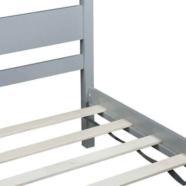 English Elm Twin Minimalist Rubberwood Bed with Headboard & Footboard, Grey Storage Twin Frame, 250lb Capacity W504P284274