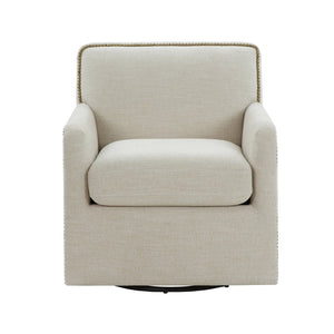 English Elm Torrance Swivel Accent Chair with Antique Brass Nailhead Trim for Modern Living Beige B050P451389