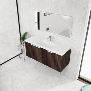 English Elm 48 Inch Silver-Brown Stripe Vanity with Resin Sink, Wall-Mounted 3-Door Storage, Soft-Close Hinges W999P206328