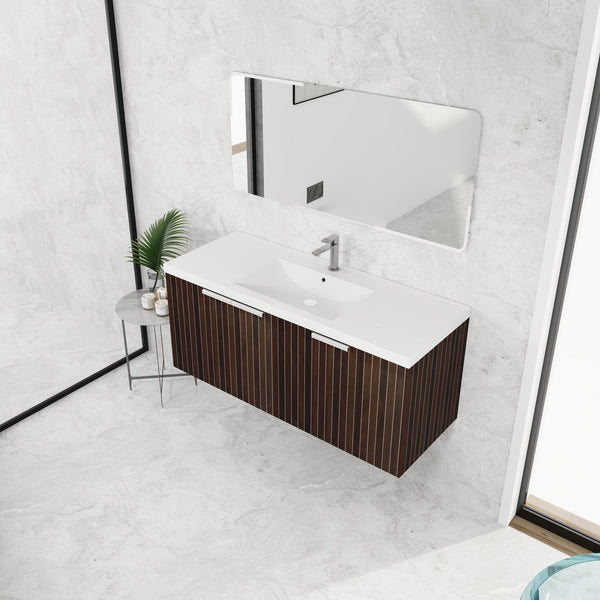 English Elm 48 Inch Silver-Brown Stripe Vanity with Resin Sink, Wall-Mounted 3-Door Storage, Soft-Close Hinges W999P206328