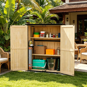 English Elm Modern Fir Wood Outdoor Storage Shed with Steel Frame Asphalt Roof and Ventilated Door Black,Natural Wood T3971S00244