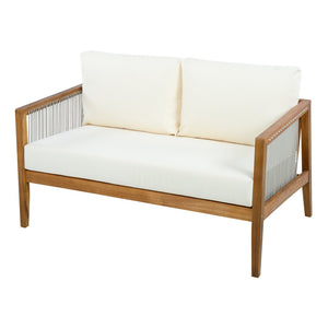 English Elm Outdoor Acacia Wood 4 Piece Conversation Set with Woven Rope Back Teak Resort Style N768P408130T_2_N768P408131T