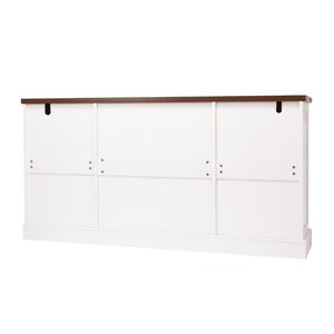 English Elm 63" Fluted Mdf Sideboard with Wood Tone Top Four Doors Three Drawers Dining Storage White W2917S00013
