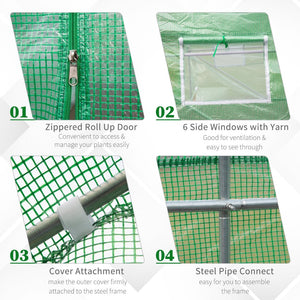 English Elm Outsunny Walk-in Tunnel Greenhouse with Galvanized Frame and Six Mesh Vent Windows W2225P200621