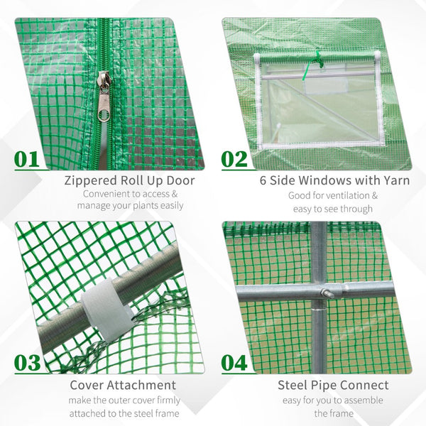 English Elm Outsunny Walk-in Tunnel Greenhouse with Galvanized Frame and Six Mesh Vent Windows W2225P200621