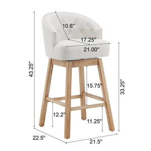 English Elm Christopher Knight Home® - 33.25" Swivel Counter Stools Set of 2 - 360° Upholstered Button-Tufted Back, Rubberwood Frame, Beige WF532109BGE