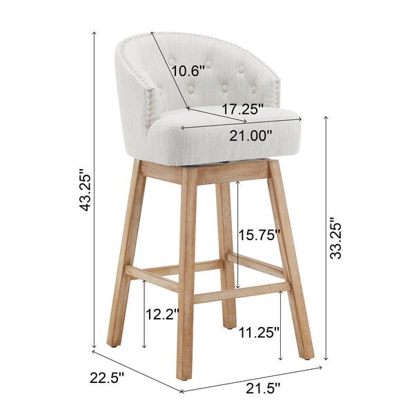 English Elm Christopher Knight Home® - 33.25" Swivel Counter Stools Set of 2 - 360° Upholstered Button-Tufted Back, Rubberwood Frame, Beige WF532109BGE