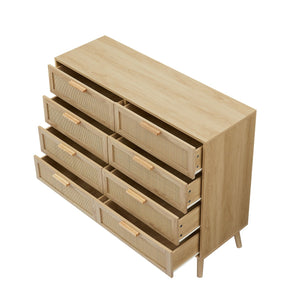 English Elm Bedroom 8-Drawer Dresser With Rattan Fronts – Stylish Storage For Kids’ Rooms & Living Spaces W1162P190402