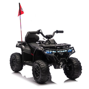 English Elm 24v Kids Electric Ride-on Atv with Dual Motors Bluetooth Led Lights and Flag Poles Black W1578P305893