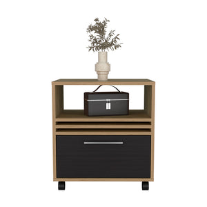 English Elm Baldwin City Nightstand Light Oak & Black — Modern Engineered Wood with Casters, Durable Minimalist Design B092P254745