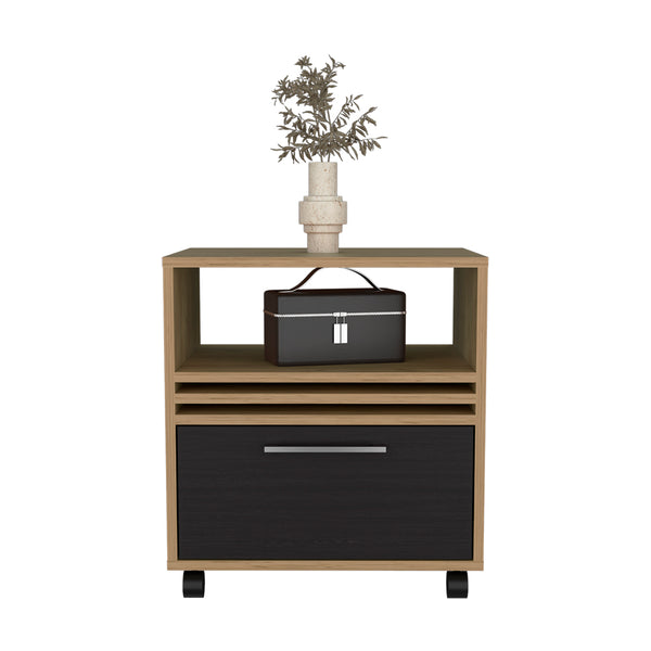 English Elm Baldwin City Nightstand Light Oak & Black — Modern Engineered Wood with Casters, Durable Minimalist Design B092P254745