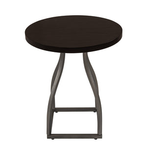 English Elm Tior Round Wood Top Accent Side Table with Geometric Gray Metal Base for Living Room Brown Multi B056P416979