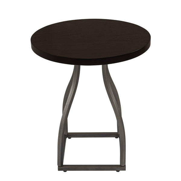 English Elm Tior Round Wood Top Accent Side Table with Geometric Gray Metal Base for Living Room Brown Multi B056P416979