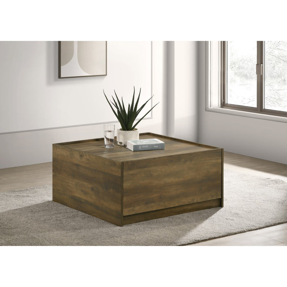 English Elm 31.5"w Square Oak Coffee Table with Dual Handleless Drawers for Modern Living Rooms B016P416190