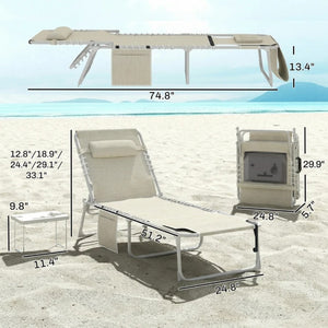 English Elm Folding Outdoor Chaise Lounge with Face Hole Side Table and Five Position Recline T3971P481185