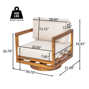 English Elm Christopher Knight Home® - Tanah 360° Outdoor Swivel Lounge Chair in Teak Finish with Plush Beige Cushions — Stylish Patio Comfort N775P361825T