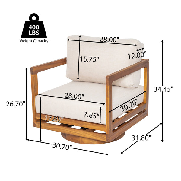 English Elm Christopher Knight Home® - Tanah 360° Outdoor Swivel Lounge Chair in Teak Finish with Plush Beige Cushions — Stylish Patio Comfort N775P361825T