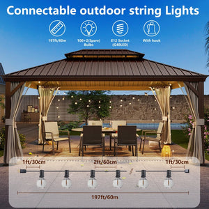 English Elm 197ft Outdoor Led String Lights 100 G40 Shatterproof Bulbs Warm Amber Patio Glow W1340P425345