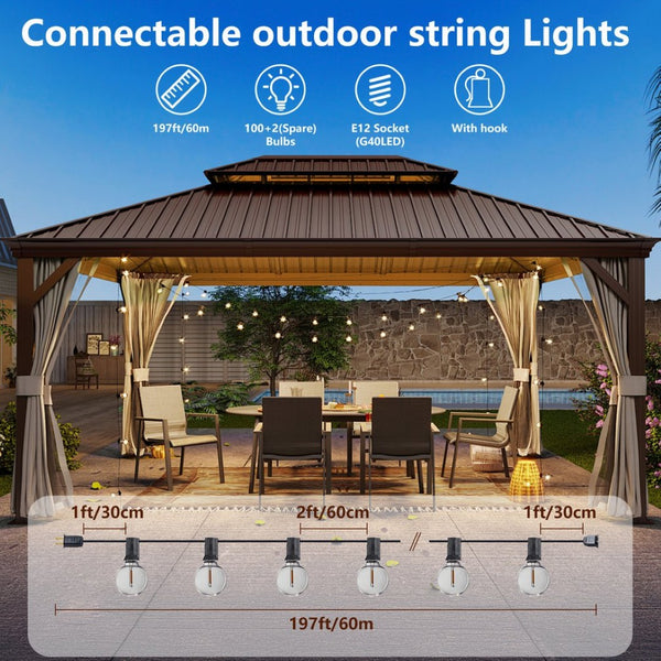 English Elm 197ft Outdoor Led String Lights 100 G40 Shatterproof Bulbs Warm Amber Patio Glow W1340P425345