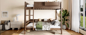 English Elm Full Pine Bunk Bed with Integrated Bookshelves Guardrails and Detachable Frame Wood W5316S00013