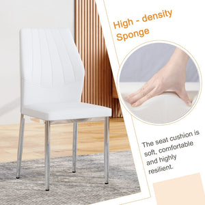 English Elm Table and Chair Set Marble Glass Top Silver Legs White Pu Seating for Modern Dining W1151S04646