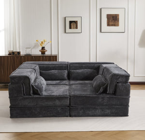 English Elm Compression Modular Floor Sofa Bed - Cozy, No Assembly, Soft Fleece, Versatile 4-Seater With Pillows! W3723S00033