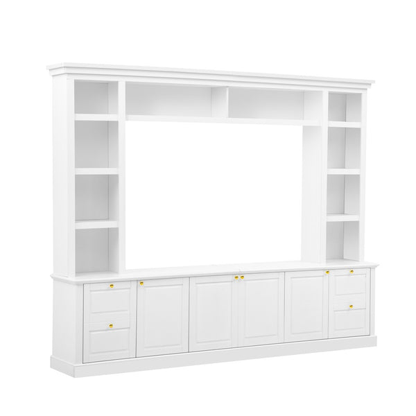 English Elm All-in-one Modern Entertainment Center with Bookcase Shelves for Living Room Display White N710S688101K