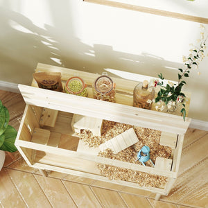 English Elm Wooden Fir Hamster Cage Raised on Tapered Legs with Clear Panels and Multi-level Habitat T3971P407750