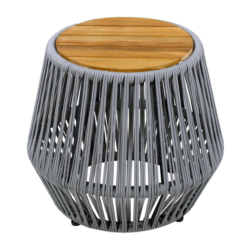 English Elm Acacia Wood Round Side Table Handwoven Rope Base Outdoor Coastal Boho Accent N770P380264G