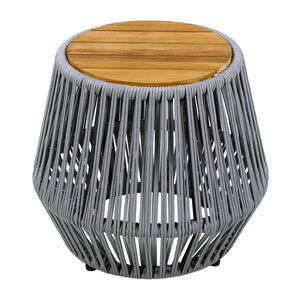 English Elm Acacia Wood Round Side Table Handwoven Rope Base Outdoor Coastal Boho Accent N770P380264G