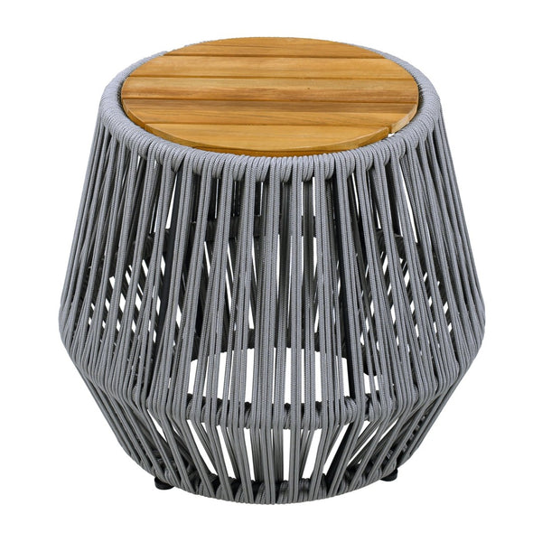 English Elm Acacia Wood Round Side Table Handwoven Rope Base Outdoor Coastal Boho Accent N770P380264G