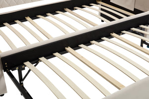 English Elm Twin Velvet Upholstered Daybed with Trundle, V-Pattern Backrest, USB Port, Side Pockets, Sturdy Design Beige W1361S00041