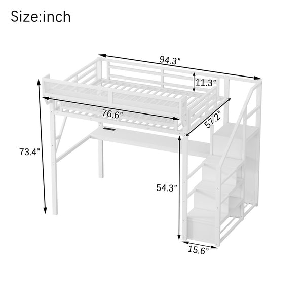 English Elm Twin Metal High Loft Bed with Staircase Storage Wardrobe for Kids and Teens W2580S00080