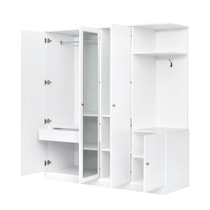 English Elm 4-Door Wardrobe with Full-Length Mirror, Dust-Proof Compartments, Shoe Door & Anti-Tip Safety Features White N820S00056K