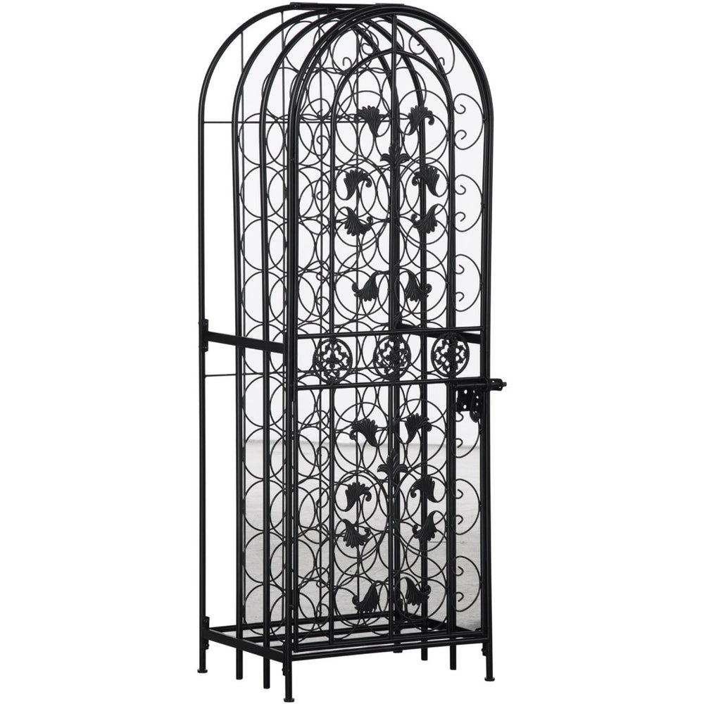 English Elm Rack Wrought Iron Floor Wine Storage with Renaissance Scrollwork Antique Bronze Finish T3971P384740