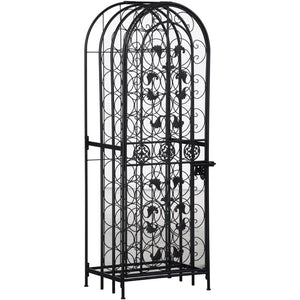 English Elm Rack Wrought Iron Floor Wine Storage with Renaissance Scrollwork Antique Bronze Finish T3971P384740