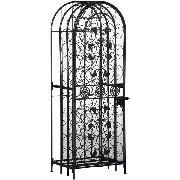 English Elm Rack Wrought Iron Floor Wine Storage with Renaissance Scrollwork Antique Bronze Finish T3971P384740