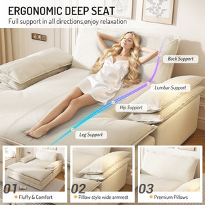 English Elm Modern Chenille Double Chaise Lounge Deep Seat Sofa with Detachable Backrest and Pillows Beige+White W1885S00412
