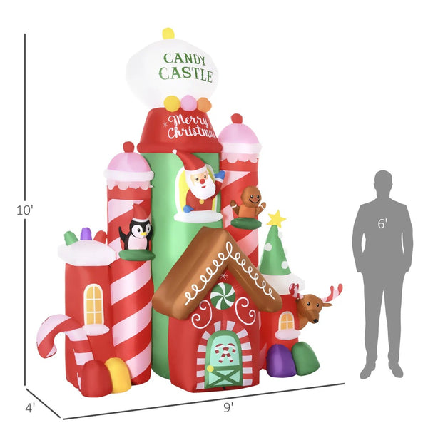 English Elm 10ft Inflatable Candy Castle with Led Lights Santa Penguin Holiday Yard Display T3971P404185