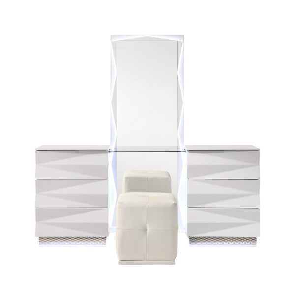 English Elm White Bedroom Vanity Set with Led Mirror Multiple Drawers and Contemporary Storage B2741S00883