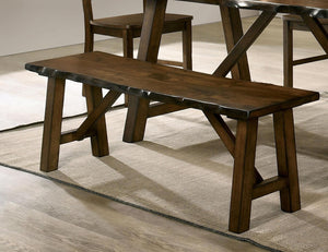 English Elm Rustic Walnut Live Edge Bench 54" Distressed Solid Rubberwood Seat Angled Legs Charming Centerpiece B2741P395578