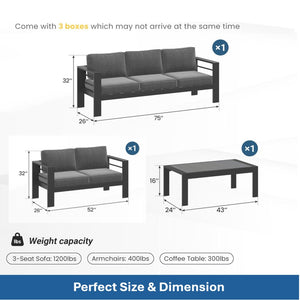 English Elm 3-piece Outdoor Aluminum Conversation Set with Deep Cushions and Wpc Coffee Table Dark Grey B082S00091
