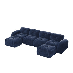 English Elm U-shaped Modular Velvet Sofa Tufted Cushions High Density Foam Living Room Sectional Blue W714S01624