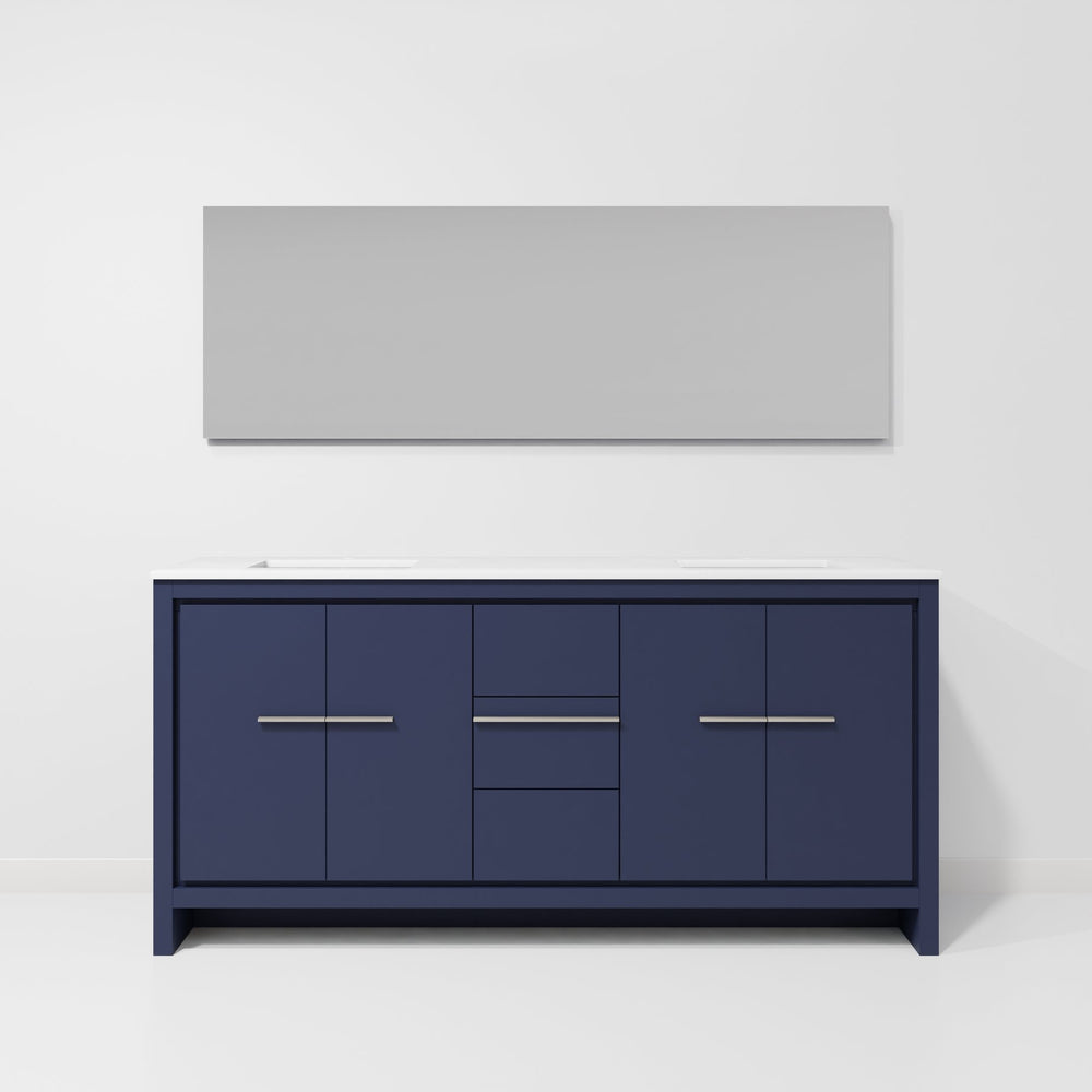 English Elm Navy Blue Double Bath Vanity 72" W With Cultured Marble Countertop & Coordinating Full-Width Mirror B2731S01500