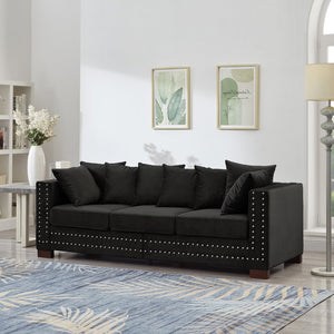 English Elm Modern Velvet Sofa With Silver Nailhead Trim - Stylish Square Armrest Couch For Elegant Living Spaces W1097S00188