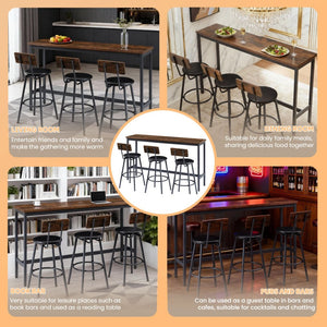 English Elm Bar Table Set with 3 Pu Leather Stools Industrial Steel Frame Rustic Dining Nook W3204P428249